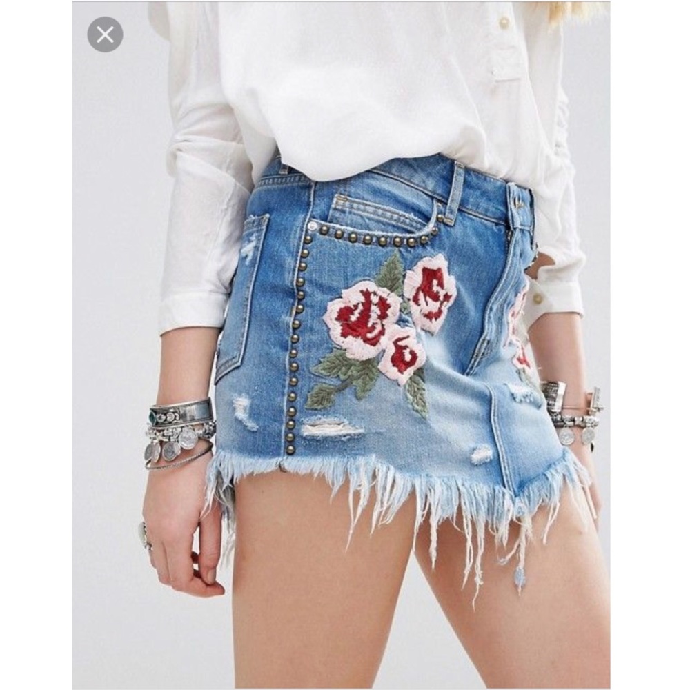 Free People Flower Embroidered Skirt New W Tags